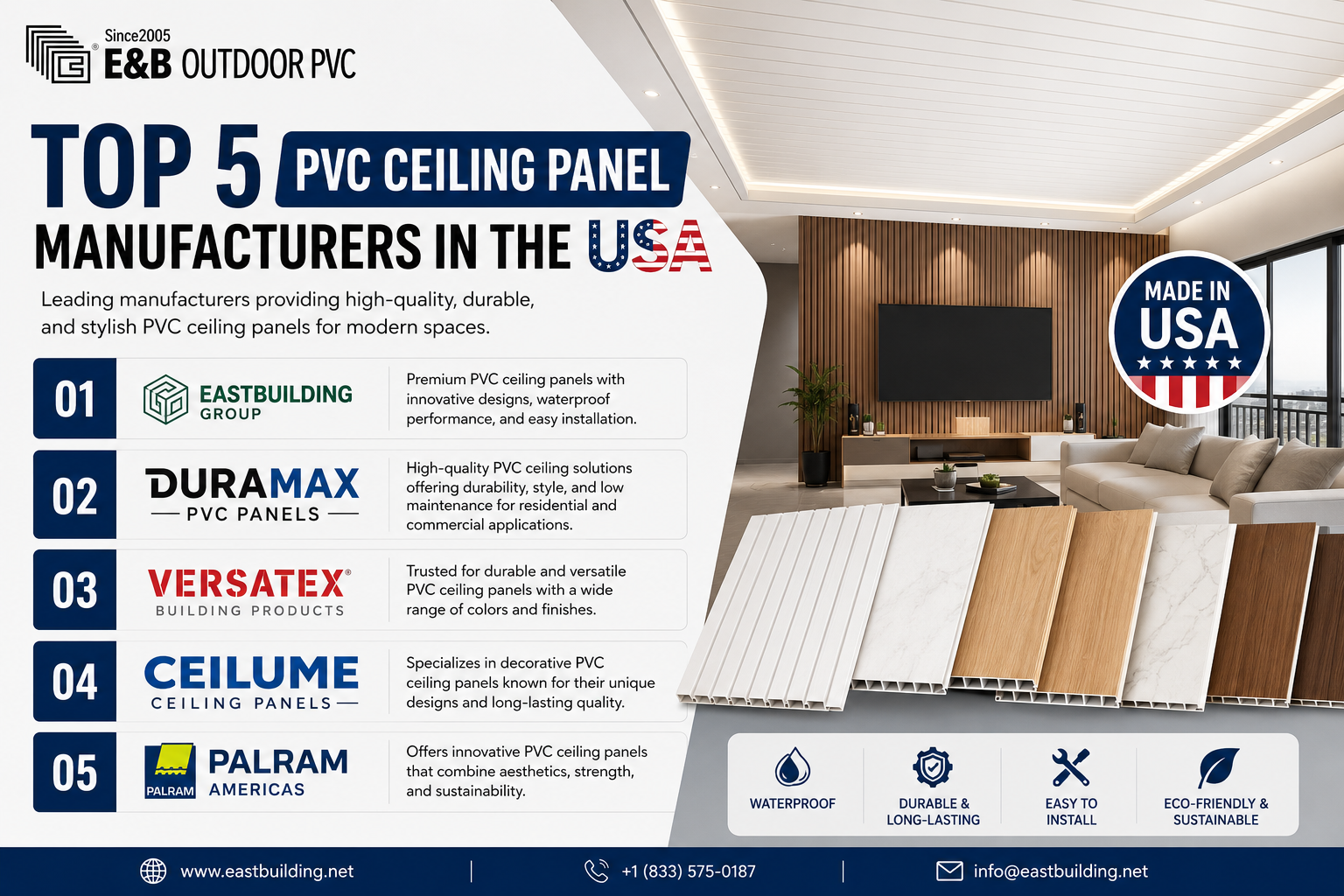 Top 5 PVC Ceiling Panel Manufacturers in the USA